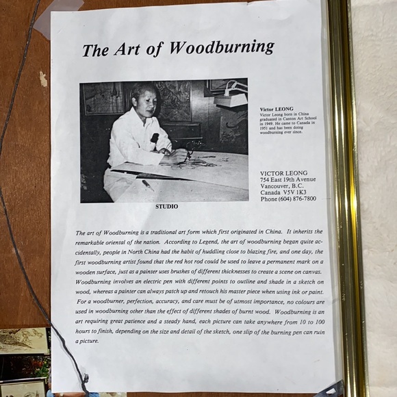 Victor Leong 1994 Framed Pyrogravure Eagle Artwork - Picture 8 of 10